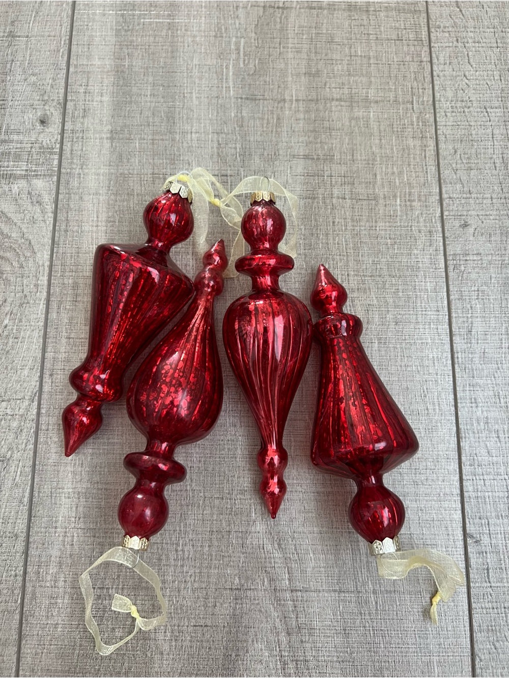 Red Mercury Glass Holiday Finial Ornaments - Pack of 4